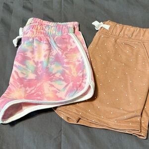btween Pink Tie-Dye and Tan Polka Dot Shorts